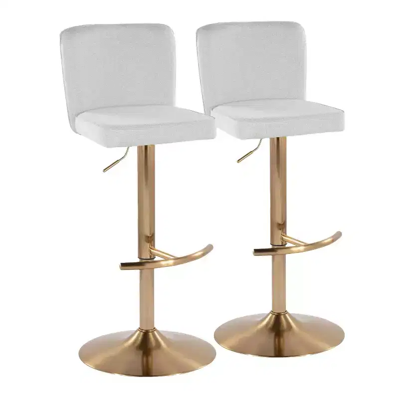 LumiSource Set of 2 Henry Adjustable Barstools Gold/White Fabric