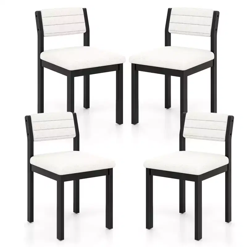 Costway Dining Chair Set of 4 Faux Shearling Upholstered Kitchen Chairs w/ Wood Frame White