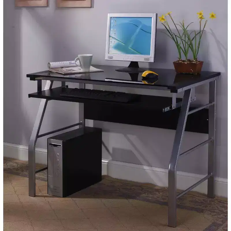 King's Brand Metal and Glass Top Home Office Computer Desk/Table