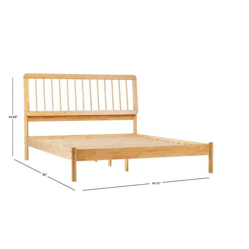 Solid Wood Queen Spindle Bed, Caramel / Natural Pine / Black, Fits 2