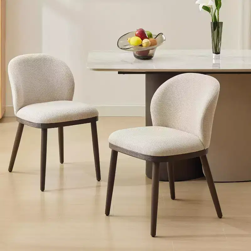 Acekool Set of 2 Retro Chairs - PU Leather Seats w/Steel Frame, Walnut Accent Backs, Cream for Small Spaces