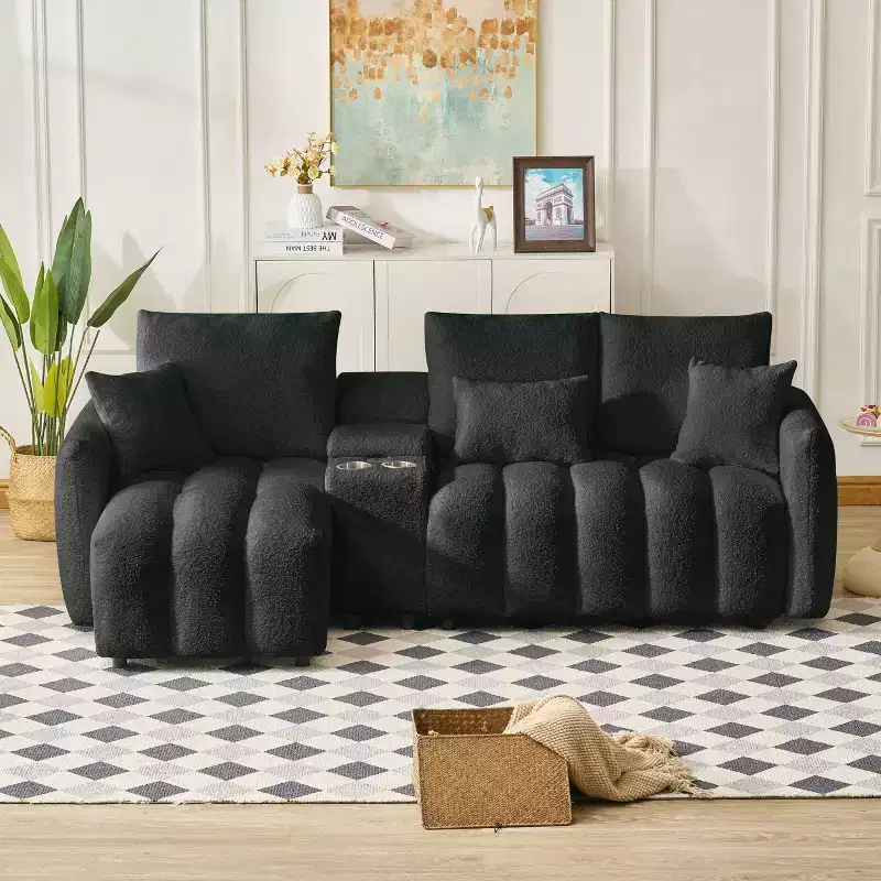 GDFStudio Lyney 91.73 Modern 3-Seater L Shaped Upholstered Sectional Sofa with Console and Pillows