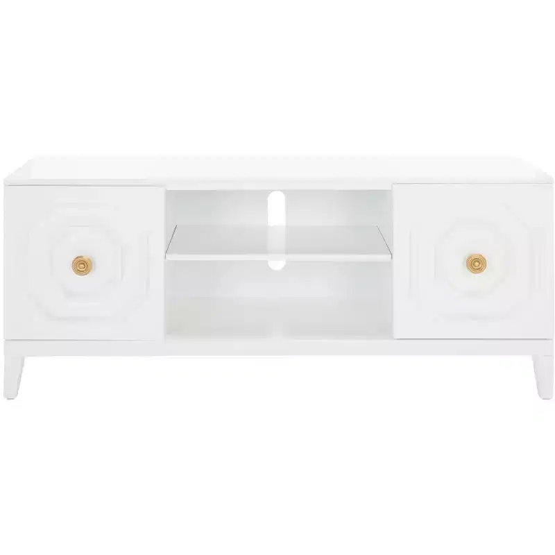 2-Door 1-Shelf Media Stand in White High-Gloss Finish