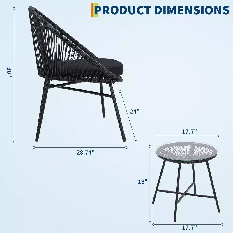 3-Piece Acapulco Patio Set  All-Weather Woven Chairs & Tempered Glass Table for Balcony/Deck