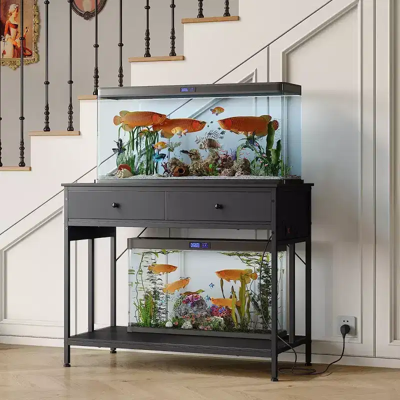 40-50 Gallon Fish Tank Stand, 2 Aquarium Reptile Tank Stand with Storage Drawers, Height Adjustable Feet, 660LBS Capacity