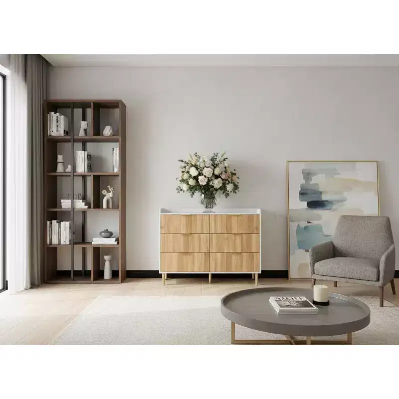 MDF 6-Drawer Dresser with Gold Metal Legs