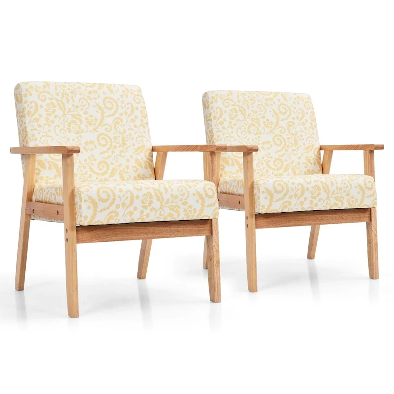 Gymax 2PCS Accent Armchair Upholstered Chair Home Office w/ Wooden - 25 x 26.5 x 32