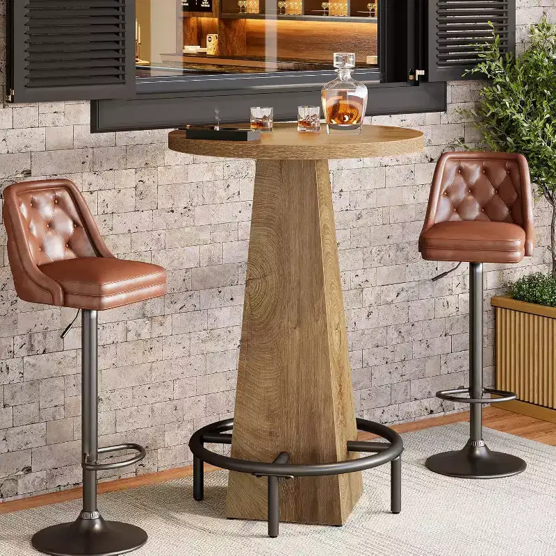 Lantine Bar Table, 37.4 High Round Pub Table for Small Bars, Dining Room, Kitchen, Wood Color (Only Table)