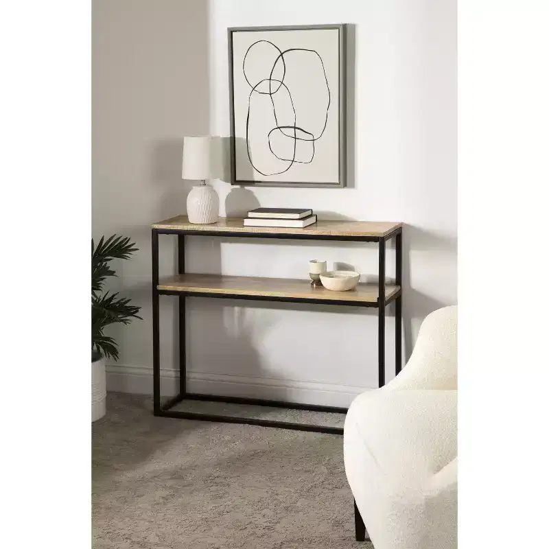 Rectangle Wood Console Table, 36x10x30, Natural and Black