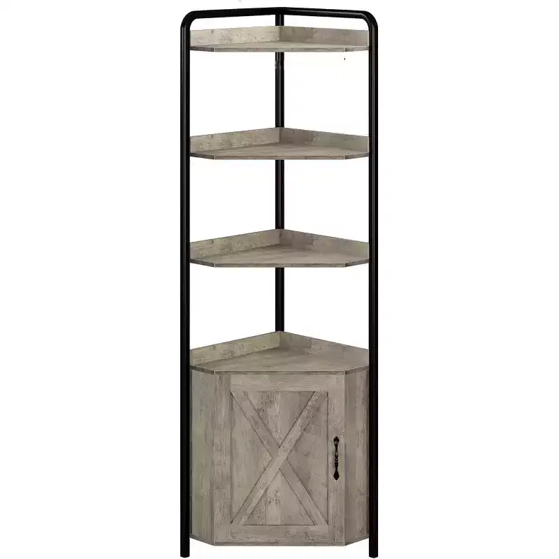 Acekool 70.9 Tall Corner Cabinet, Triangle Bookshelf with Adjustable Shelves, Hidden Storage and Plant Stand for Bedroom, Living Room, Office