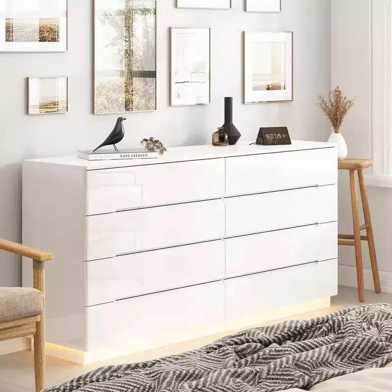 8 Drawer Dresser with Underlight High Gloss Finish Modern Chest of Drawers