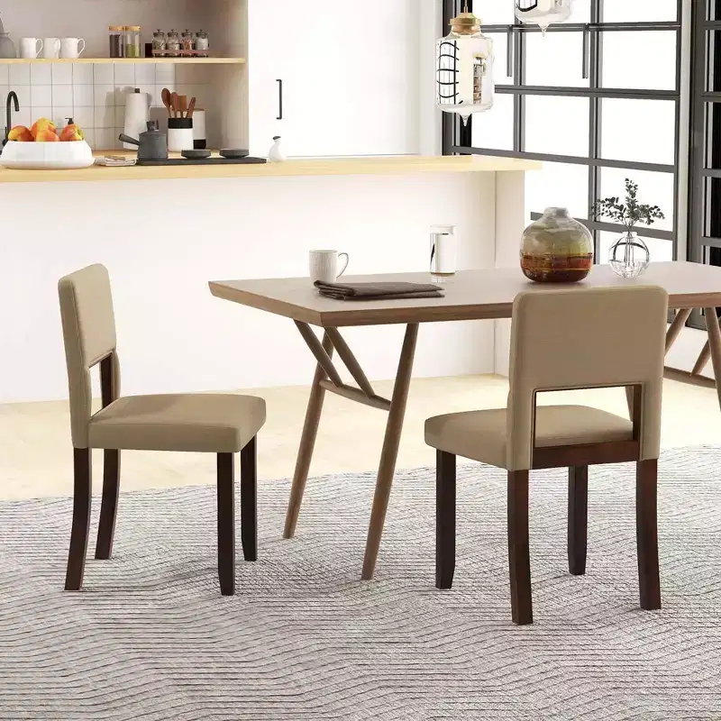 Costway Wooden Dining Chair Set of 2/4 with Acacia Wood Frame Padded Seat & Back Home Beige