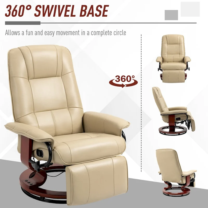 Manual Recliner Chair with Swivel Wood Base and Footrest