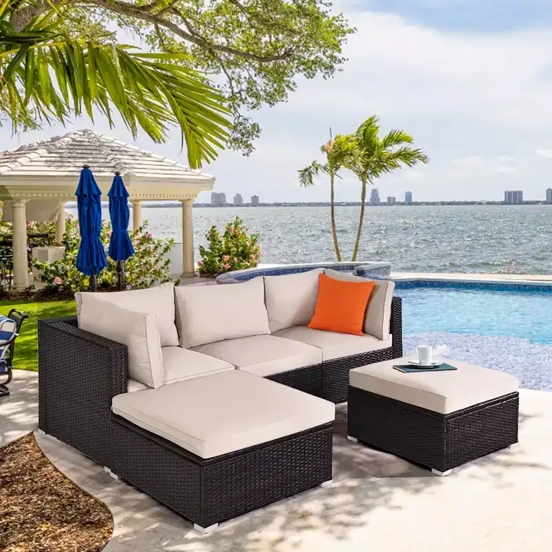Costway 5PCS Patio Rattan Furniture Set Ottoman Table