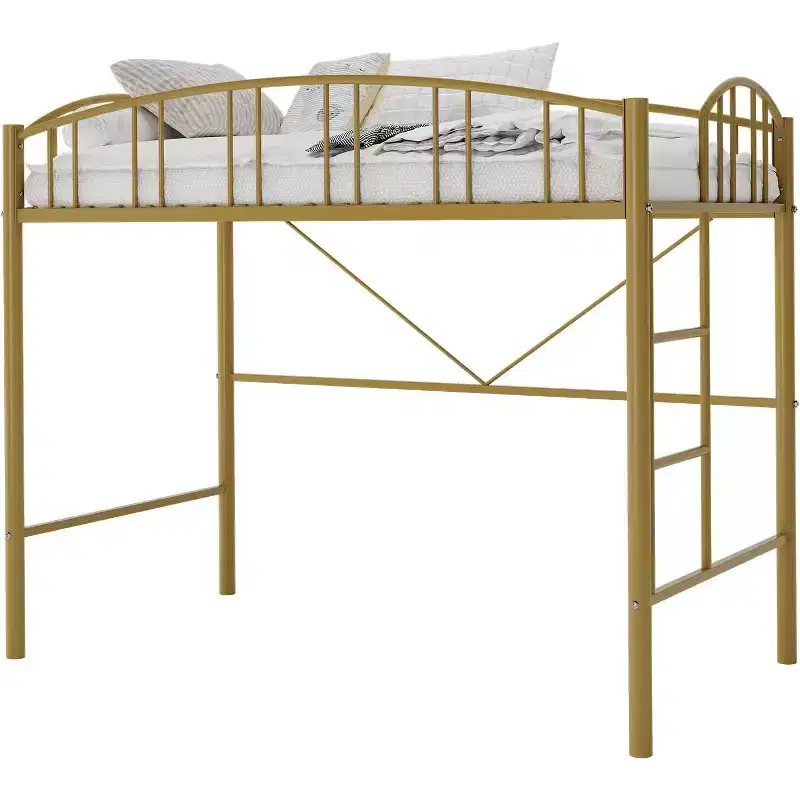 Loft Bed Twin Size,Heavy Duty Metal Loft Bed with Arched Guardrail & Safety Ladder,Space Saving Modern Design, No Box Spring Needed