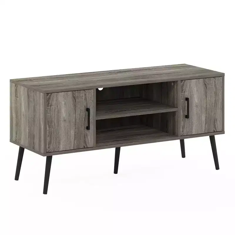 Mid-Century TV Stand with 2 Cabinets & Open Shelves for TVs up to 50
