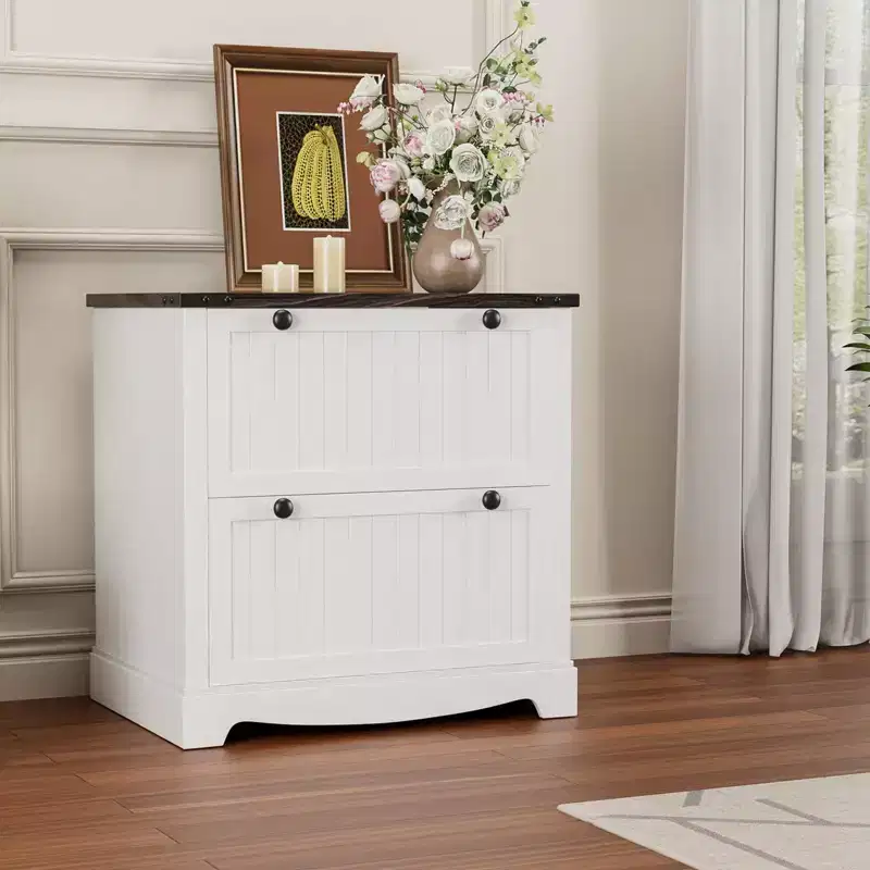Farmhouse-Style File Cabinet with Hanging File Folders Rustic Storage Cabinet Ideal for Home Offices or Living Rooms as a Printer Stand