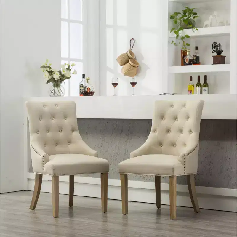 Wingback Dining Chairs, Solid Wood Button Tufted with Nailhead Trim, Hostess Accent Chairs for Formal Dining