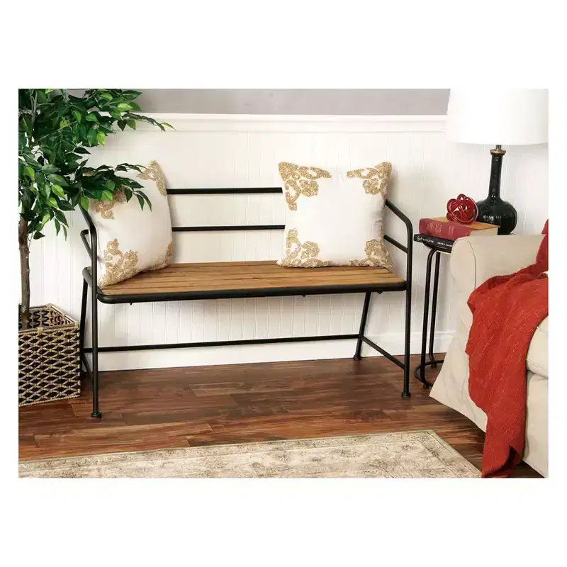 Metal and Wood Bench Slat Back Black/Brown - Olivia & May