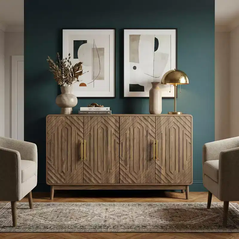 JVNOXK 4-Door Carved Sideboard Buffet Cabinet with Storage & Adjustable Shelves