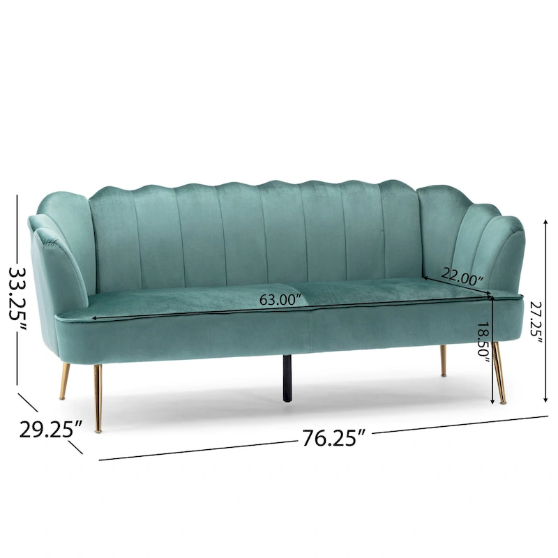 Velvet Channel Stitched 3-seater Sofa with Metal Legs