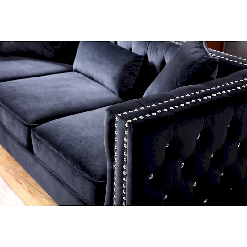 Paige 86 in. Tufted Velvet 3-Seater Sofa with 2-Throw Pillow - 86L x 34W x 30H