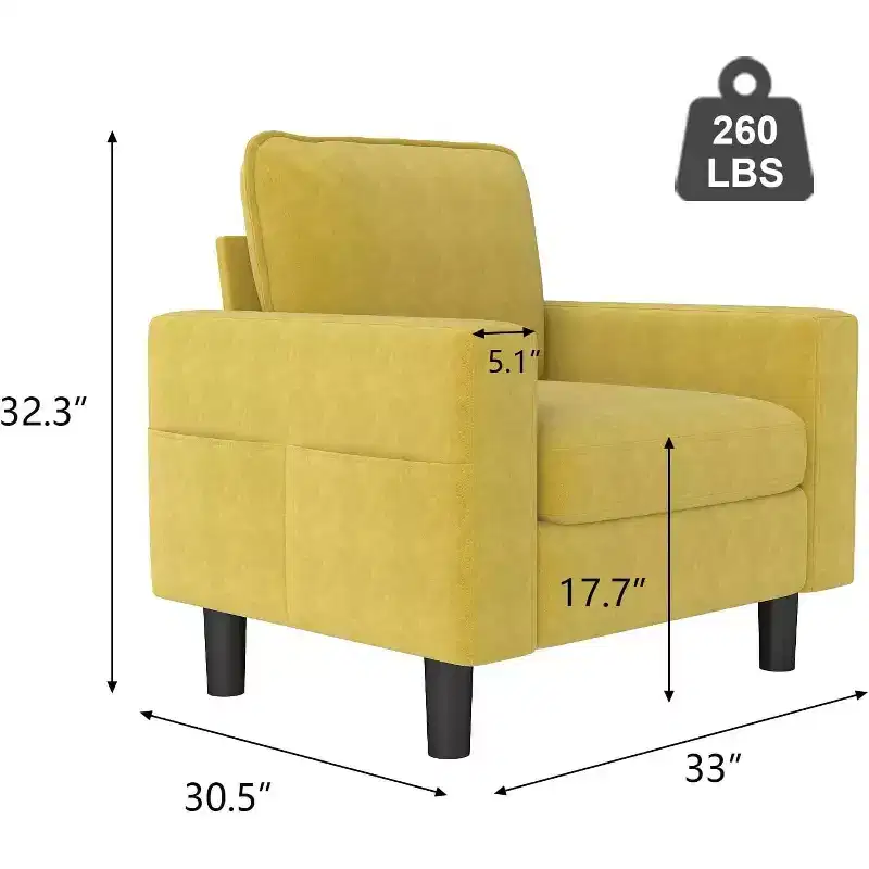 Kinsuite Single Sofa Chair - 33 Modern Accent Chairs with Arms & Cushionsm, Mustard