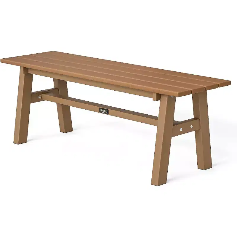VINGLI 47 Outdoor Bench Garden Bench w/Metal Legs, Poly Lumber Patio Bench, 660 LBS Capacity Outdoor Backless Porch Bench(Teak)