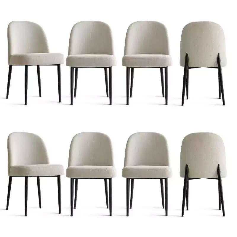 Set of 8 Modern Linen Upholstered Dining Chairs, Armless Padded Kitchen Side Chairs with Black Metal Legs for Dining Room or Kitchen - Panipeachy