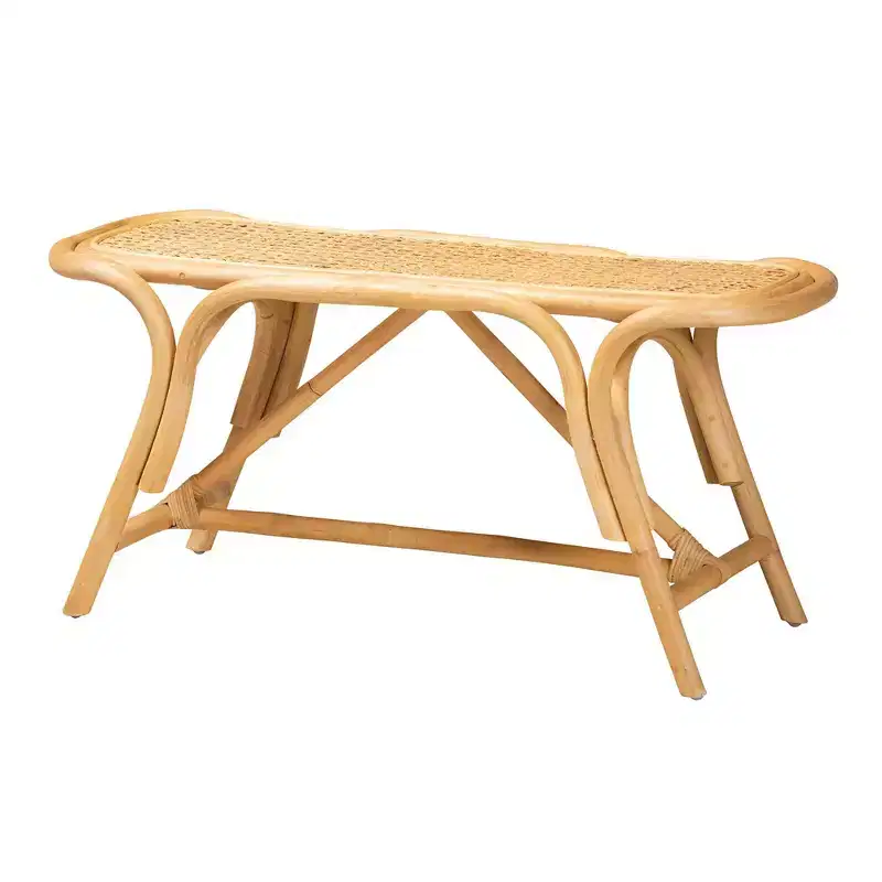 Baxton Studio Septa Rattan Accent Bench Natural Brown: Indoor Furniture, No Assembly, Spot Clean