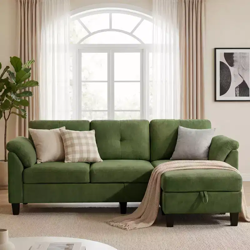 Dyonery 76.4-inch Modern Style Three-seater Sofa with Armrests and Pillows in Chenille Beige