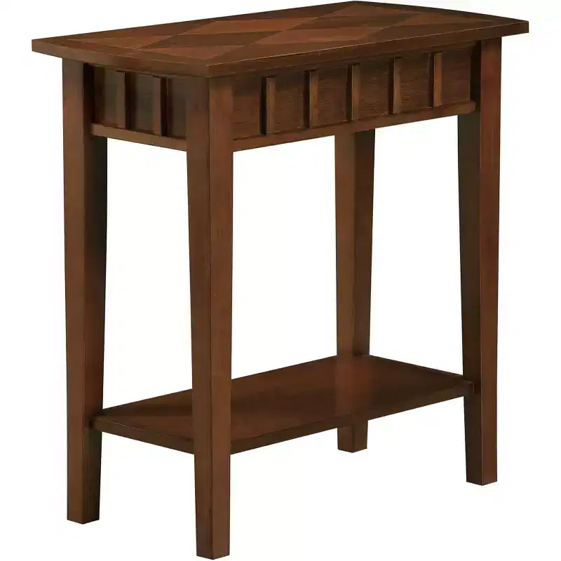 HomeStock Belmont End Table with Shelf Diamond Shaped Top Modern Two-Tier Storage Accent Table Rubberwood Tapered Legs for Home Office