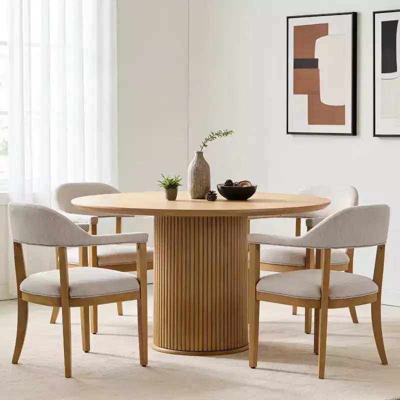 Modern Rubberwood Upholstered Dining Chairs with Armrests (Set of 4)