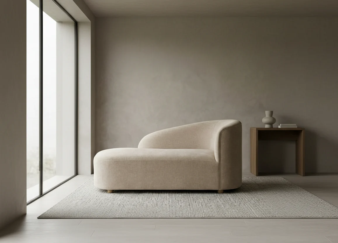 Linear Channeled Navy Auburn Leather Upholstered Chaise Lounge