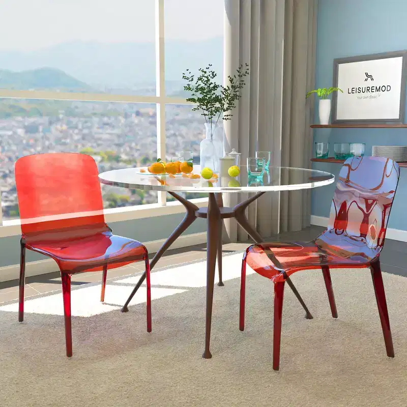 Clear Acrylic Dining Chair Set of 2 Stackable Waterfall Edge Lightweight 275 lbs