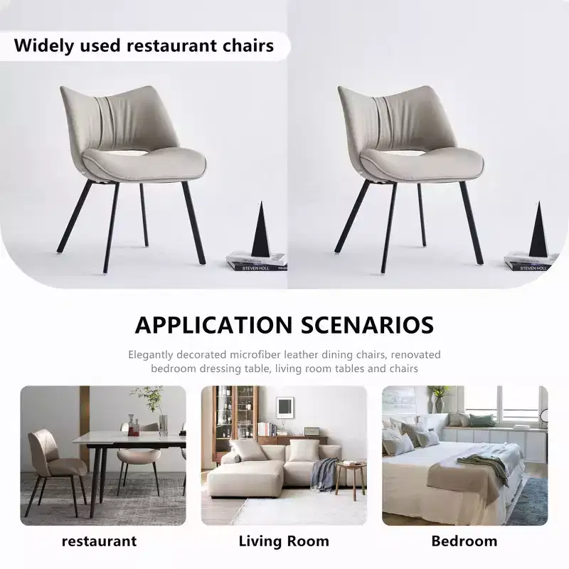 Chic Modern Upholstered Dining Chair with Curved Back and Black Metal Legs - Light Grey