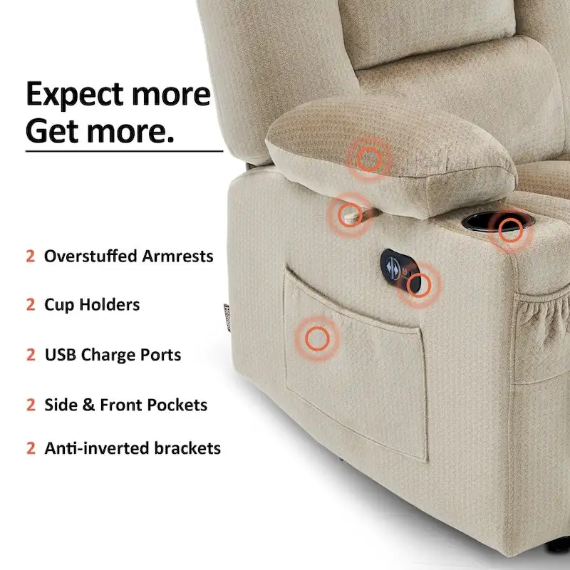 MCombo Power Reclining Loveseat Sofa with Heat and Massage, Fabric PR648