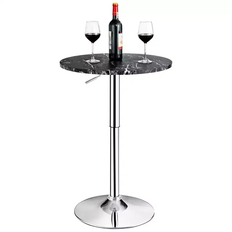 Round Bistro Bar Table Height Adjustable 360-Degree Swivel Black