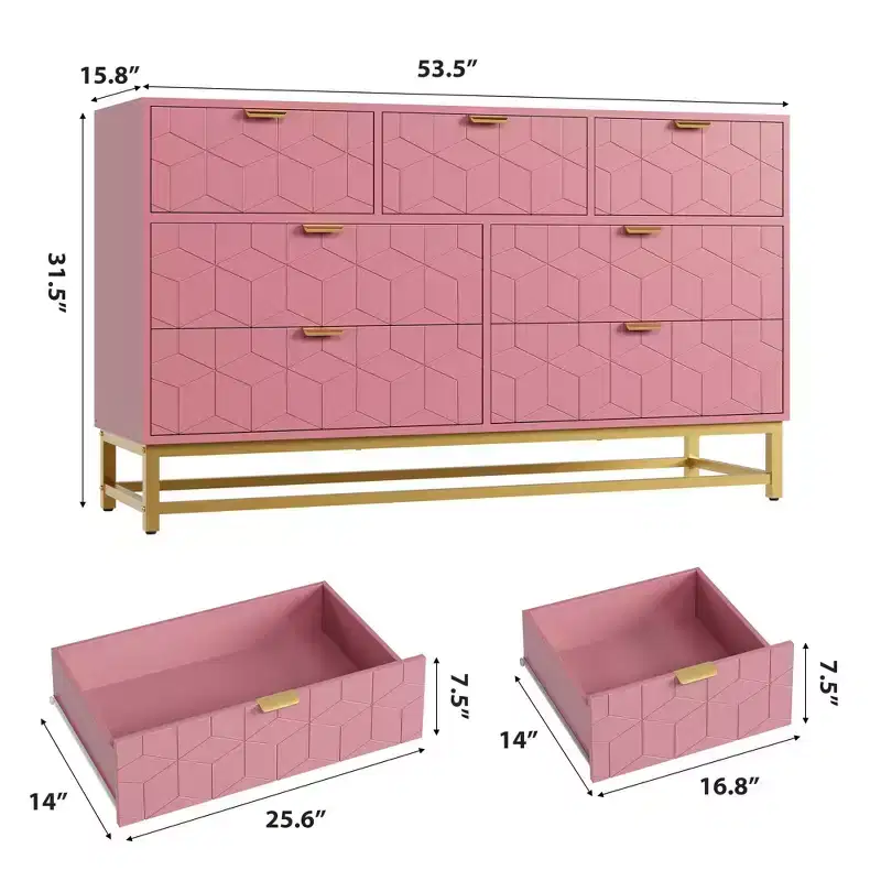 Wood 7-Drawer Dresser with Metal Legs 53.5''W x 31.5''H — White