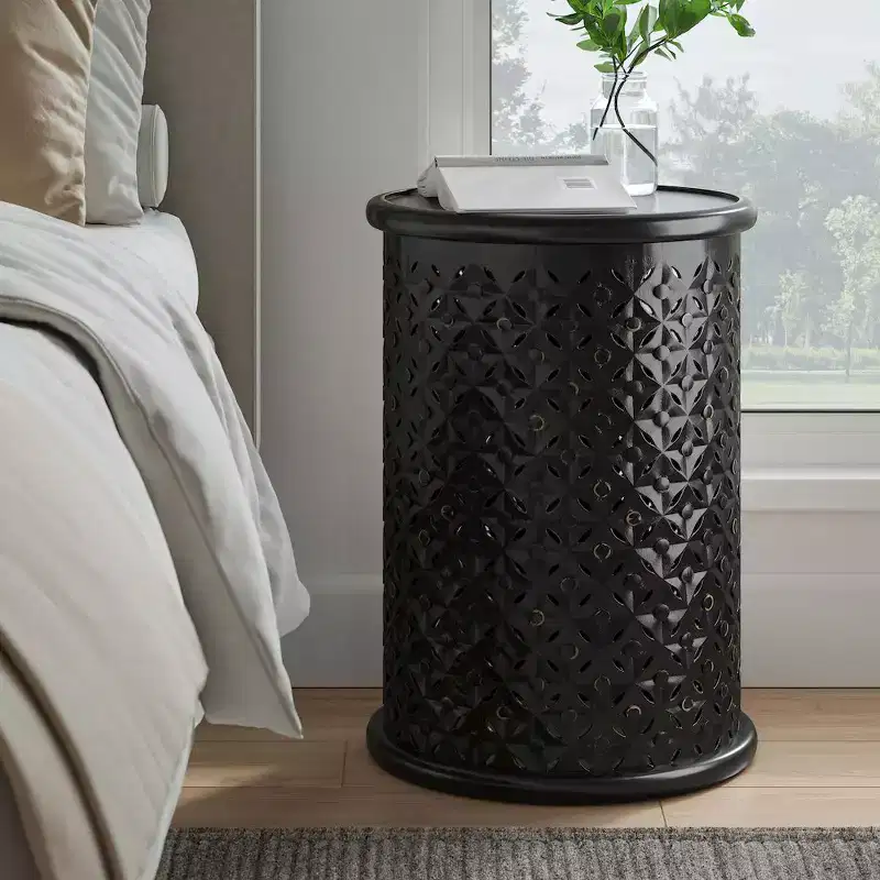 Distressed Hardwood Global Drum End Table
