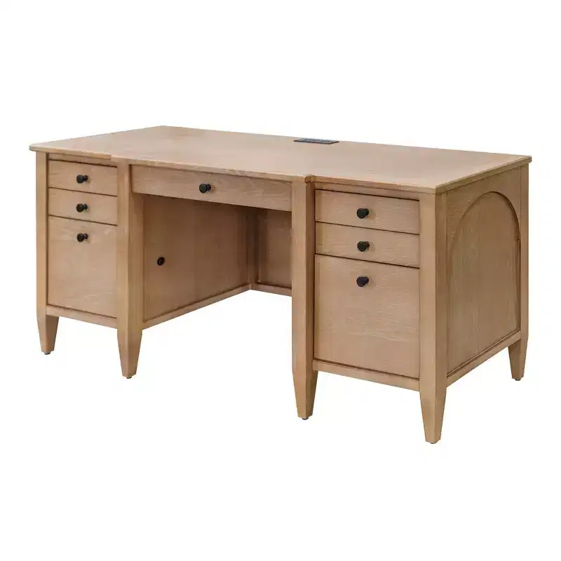 Modern Wood Credenza and Hutch Laurel Collection Light Brown - Martin Furniture: Wire Brushed, Arched Panels