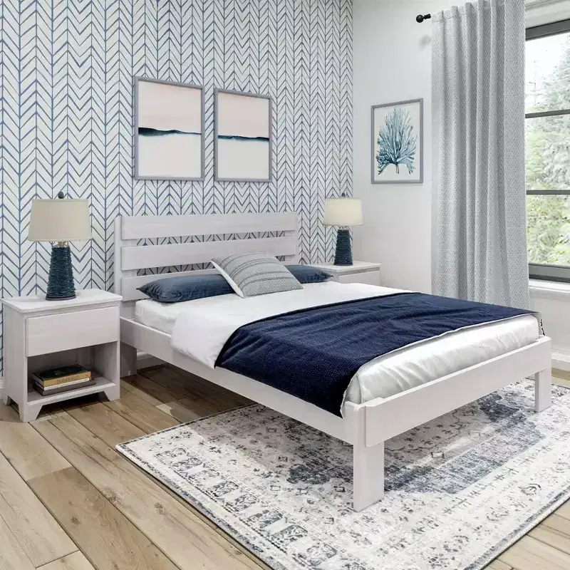 Farmhouse Queen Bed with Plank Headboard, Solid Wood Platform Bed
