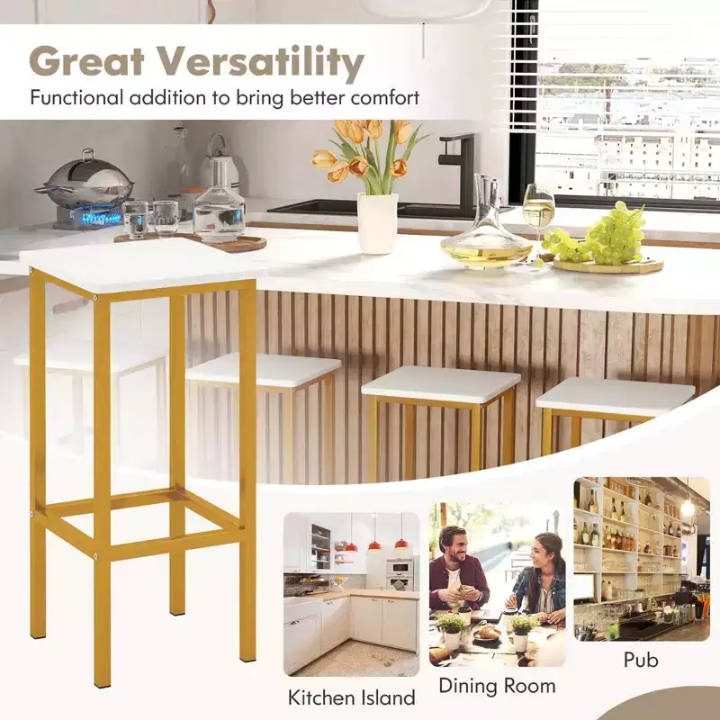 Costway 4 PCS 26Bar Stool Set with Metal Frame Footrest Backless Counter Height Stool Brown