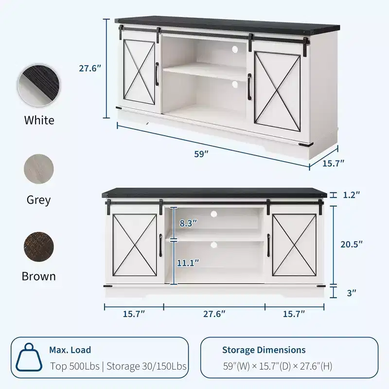 TV Stand, Entertainment Center with Sliding Barn Doors and Adjustable Shelf, Tv Media Console Table with Storage Cabinet