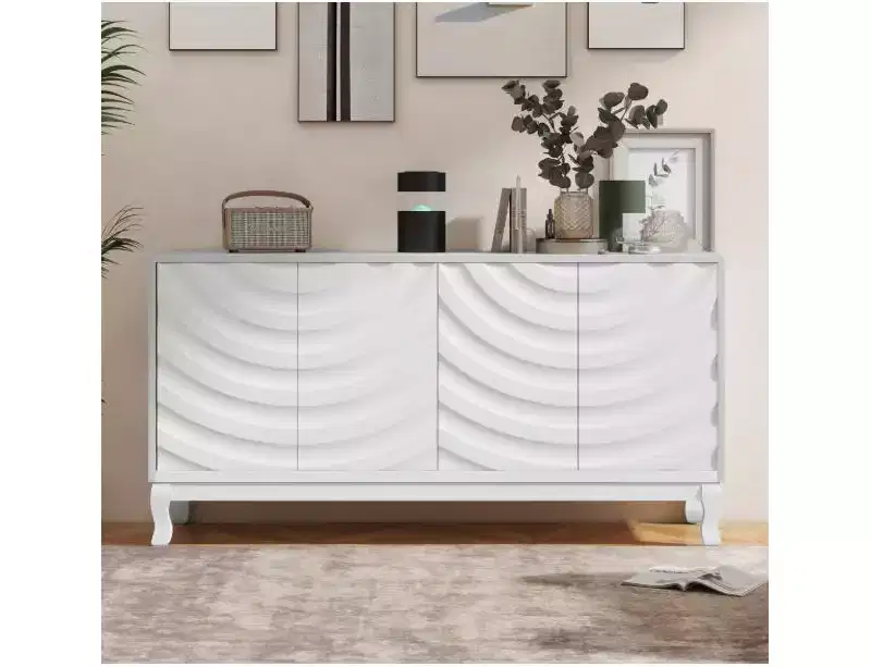 Living Room Floor Sideboard with 5 Geometric Design Doors,Accent Sideboard Buffet Storage Cabinet,Floor Storage Cabinets for Hallway,Entryway,Kitchen