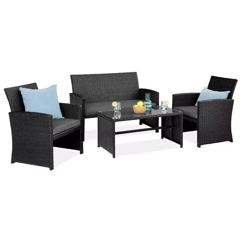 Best Choice Products 4-Piece Outdoor Wicker Patio Conversation Furniture Set w/ Table, Cushions