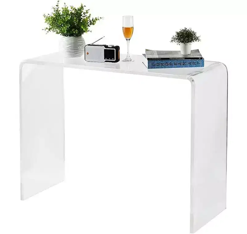 Acrylic Slim Console Table for Entryways C Clear 2-Tier Table with Square Legs, Perfect for Hallways, Foyers, Living Rooms, and Behind Sofas