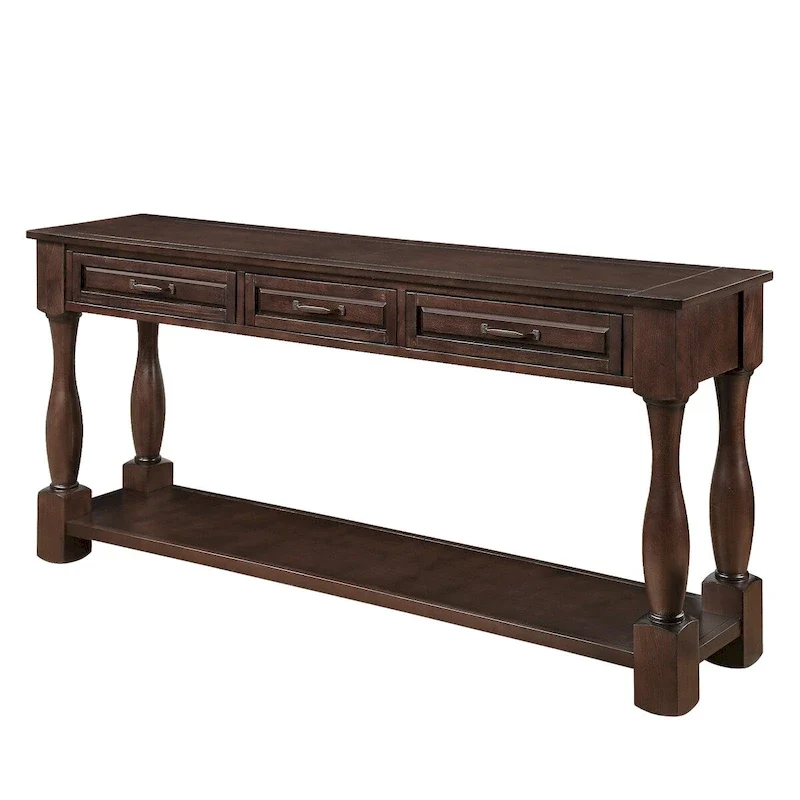 Solid Wood Console Table with 3 Drawers and Bottom Shelf - 63W