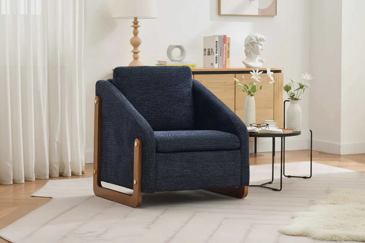 Chenille Upholstered Accent Chair with Wooden Frame & Nailhead Trim