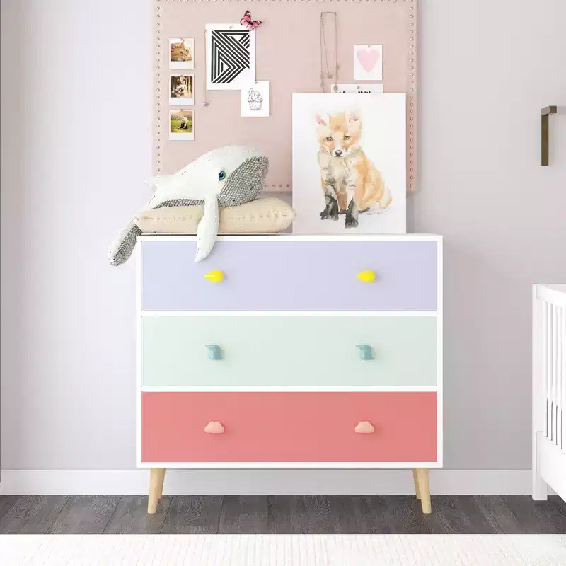 Kids' 3-Drawer Dresser and Nightstand, MDF, White, for Bedroom, Nursery, or Living Room